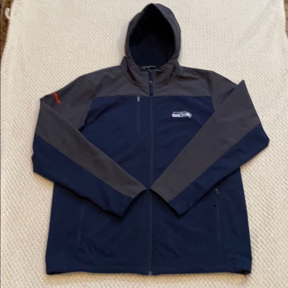 Seattle Seahawks Trane Rain Jacket. Navy Blue/Gray